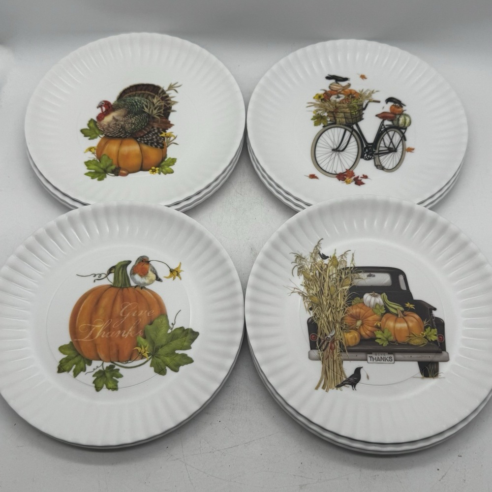 Set 11 - 180 Degrees Melamine "faux paper" Give Thanks Autumn 7.5" Salad Plates